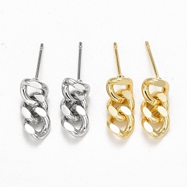 Brass Cuban Link Chain Shape Dangle Stud Earrings, Drop Earrings for Women, Cadmium Free & Lead Free