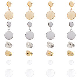 Kits de fabricación de pendientes colgantes de bricolaje, 304 fornituras de aretes y tuercas de acero inoxidable, medio transparente cabujones de vidrio redondo
