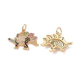 Stegosaurus Brass Micro Pave Colorful Cubic Zirconia Charms, with Jump Rings, Cadmium Free & Nickel Free & Lead Free