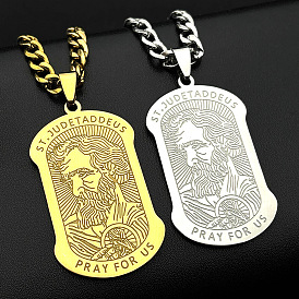 Religion 304 Stainless Steel Saint Jude Rectangle Dog Tag Pendant Necklaces for Men