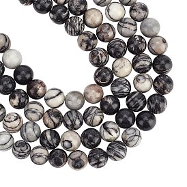 Arricraft pierre de soie noire naturelle / brins de perles rondes en netstone