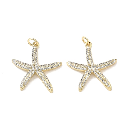 Латунные микропаве прозрачные подвески с фианитом, прелести морская звезда, долговечный, без кадмия и без свинца, стойки покрытие
