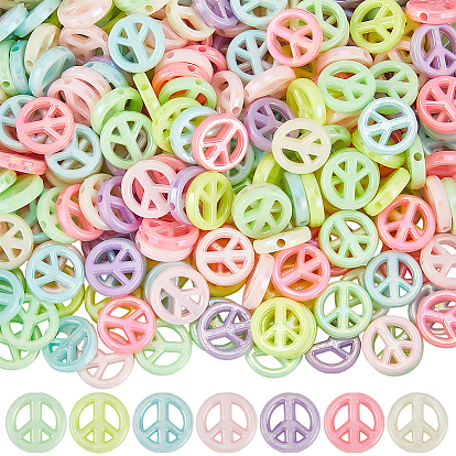 250 непрозрачные акриловые бусины, с покрытием AB цвета, плоско-круглые, знак мира