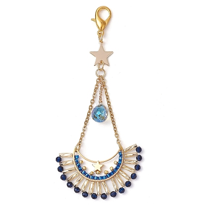Подвеска с лунной звездой, синтетической синей шпинелью и стеклянными семенами, Подвески с застежками-когтями омара для украшения сумок