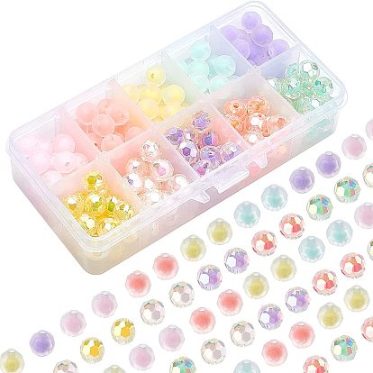 180Pcs 10 Colors Transparent Acrylic Beads, Bead in Bead, Frosted, AB Color, Faceted, Round