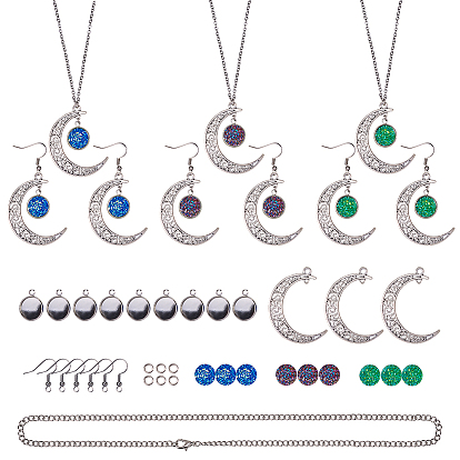 DIY Earring Making, with Alloy Hollow Moon Links, 304 Stainless Steel Chain Necklaces, Resin Cabochons and Brass Earring Hooks