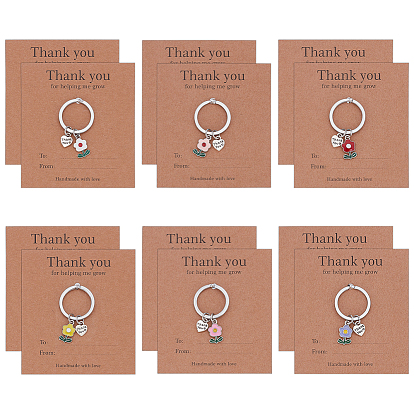 12шт. 6 стили брелоков из цинкового сплава с эмалью, с бумажной карточкой, цветок, платина