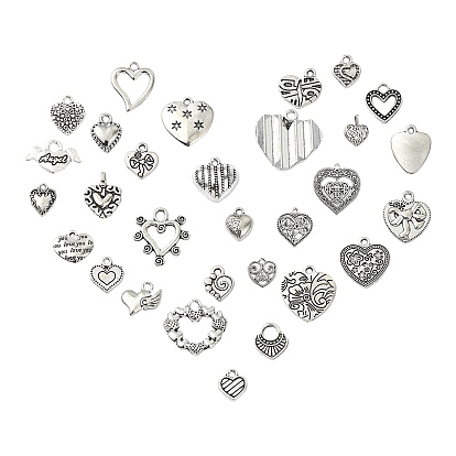 30Pcs 30 Styles Tibetan Style Alloy Pendants, Heart