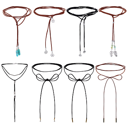 8 шт. 8 стили ожерелья с подвесками в виде дерева жизни из сплава и АБС-пластика с жемчугом и натуральным цветком, а также с амазонитовой крошкой и синтетической бирюзой, ожерелья из искусственной замши в богемном стиле