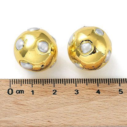 Rack Plating Brass Beads with Baroque Natural Keshi Pearl, Long-Lasting Plated, Round