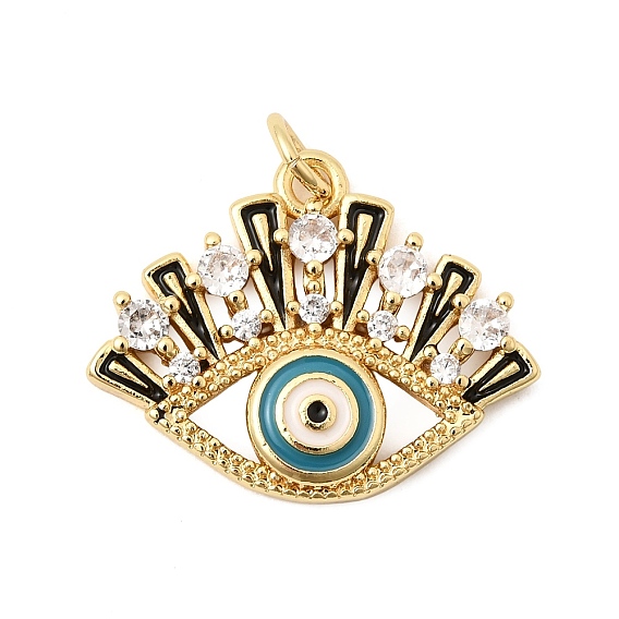 Латунные микропаве прозрачные подвески с фианитом, Злые чары глаз, долговечный, стойки покрытие, без свинца и без кадмия, с эмалью