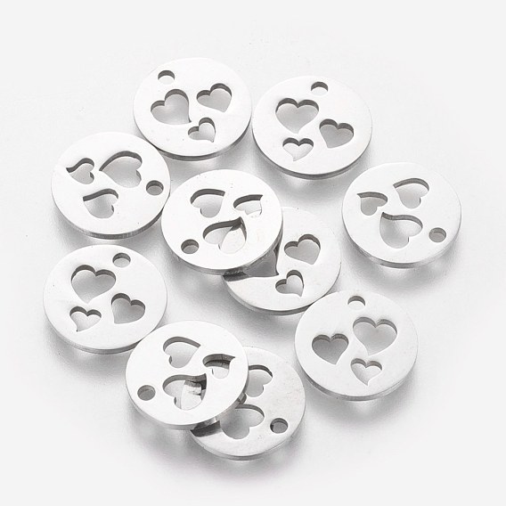 201 Stainless Steel Charms, Flat Round with Heart