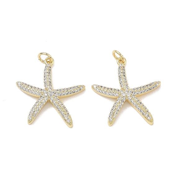 Латунные микропаве прозрачные подвески с фианитом, прелести морская звезда, долговечный, без кадмия и без свинца, стойки покрытие