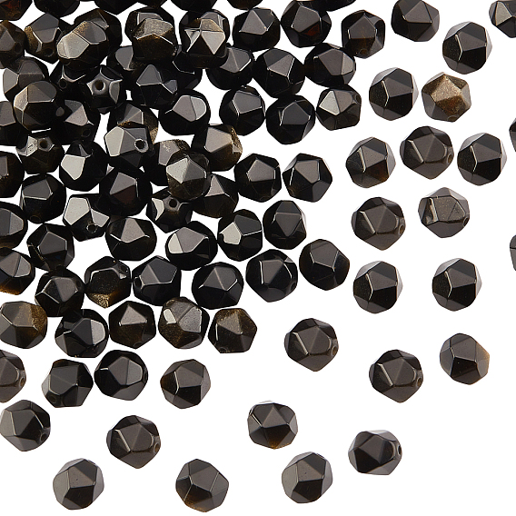 2 нити натуральный золотистый блеск обсидиан бусины нити, многоугольник, граненые
