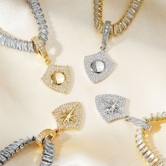 Модные теннисные ожерелья для мужчин в стиле рок-хип-хоп с подвеской в виде щита из латуни и прозрачными кубическими циркониями