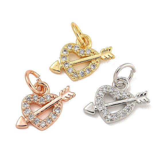 Покрытие стойки латунь микропаве прозрачные кубические циркониевые подвески, без свинца и без кадмия, долговечный, сердце со стрелой