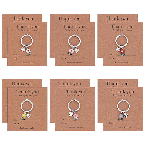 12шт. 6 стили брелоков из цинкового сплава с эмалью, с бумажной карточкой, цветок, платина