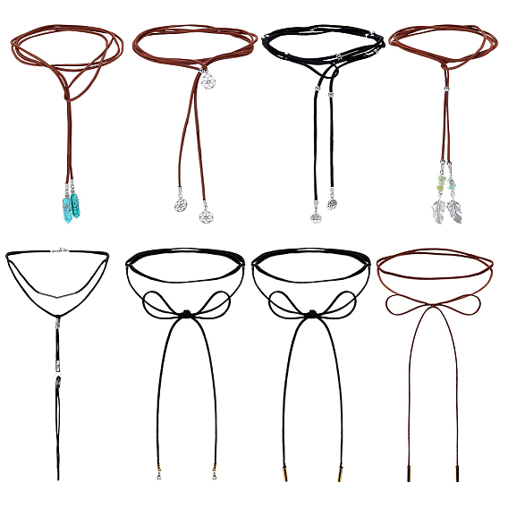 8 шт. 8 стили ожерелья с подвесками в виде дерева жизни из сплава и АБС-пластика с жемчугом и натуральным цветком, а также с амазонитовой крошкой и синтетической бирюзой, ожерелья из искусственной замши в богемном стиле