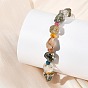 Pulseras elásticas ajustables para mujer con cuentas de cuarzo rutilado verde natural y ágata.