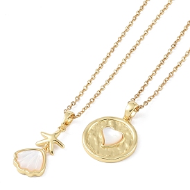 201 Stainless Steel Cable Chain Necklaces, Brass Shell Pendant Necklaces, Real 18K Gold Plated
