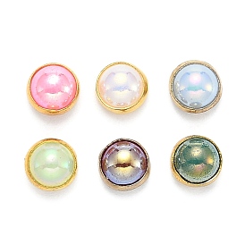 ABS Plastic Imitation Pearl Sewing Buttons, AB Color, with Brass Findings, Golden, 6~6.5x4.8mm, Hole: 1mm