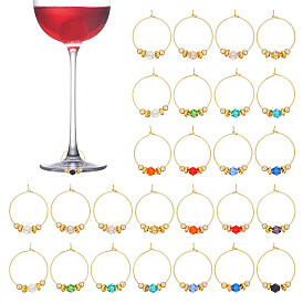 28 шт 14 цвета биконус стеклянные винные бокалы подвески, с латунным кольцом-подвеской для бокала для вина