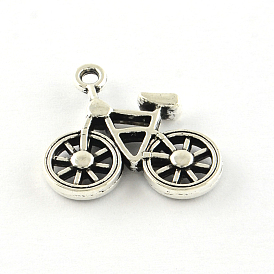 Bicycle Tibetan Style Alloy Pendants, Cadmium Free & Lead Free, 19x20x3mm, Hole: 2mm, about 570pcs/1000g