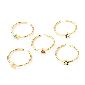 Star Golden Cuff Rings for Women, Brass Enamel Open Rings