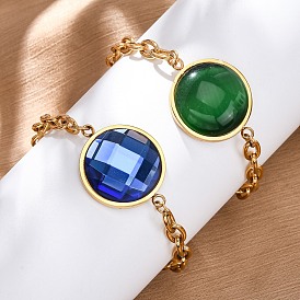 304 из нержавеющей стали плоские круглые браслеты ссылка, браслеты-цепочки для женщин, ионное покрытие (ip), золотые