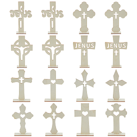 16Pcs 5 Styles Wood Cross Prayer Sculpture, Religion Display Decorations