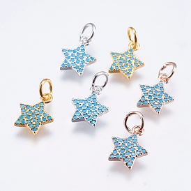 Brass Micro Pave Cubic Zirconia Charms, Cadmium Free & Lead Free, Star