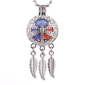 Alloy Diffuser Locket Pendants, with Dragonfly Pattern, Excluding Chain, Woven Net/Web with Feather