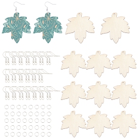 SUNNYCLUE DIY Earrings Kits, with Undyed Wooden Pendants, Silver Plated Brass Jump Rings & Earring Hooks, Maple Leaf