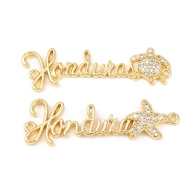 Шармы-соединители из латуни с микропаве из прозрачного кубического циркония, слова Гондурас ссылки, золотые, долговечный, стойки покрытие, без свинца и без кадмия