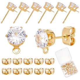 20пары латунных сережек-гвоздиков, с 316 хирургическим стержнем из нержавеющей стали, цирконий и петля, долговечный, плоско-круглые, 40 шт. Латунные гайки для ушей