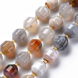Natural Striped Agate/Banded Agate Beads Strands, Dyed, Faceted, with Seed Beads, Double Terminated Point Prism Beads, Bicone