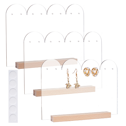 3Pcs Acrylic Earring Display Stands, with 3Pcs Wooded Vase, Beech Chassis, Name Card Holders, for Postcard Display, Rectangle