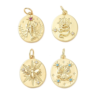 Messing Mikro ebnen Zirkonia Anhänger, oval Charme, echt 14 k vergoldet
