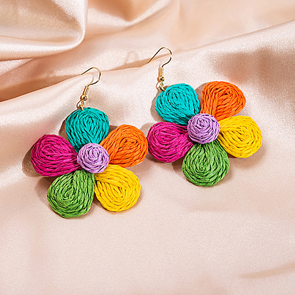 Exaggerated Floral Ear Hooks with Sweet Colorful Wreath, Unique Handmade Braided Earrings.