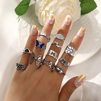 Ring Fashion Dazzling Color Gemstone Butterfly Frog Animal Love 12-Piece Set Ring Female
