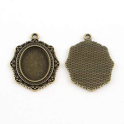 Tibetan Style Flower Alloy Pendant Cabochon Settings, Lead Free & Cadmium Free, Tray: 25x18mm, 42x31x2mm, Hole: 2.5mm, about 170pcs/1000g
