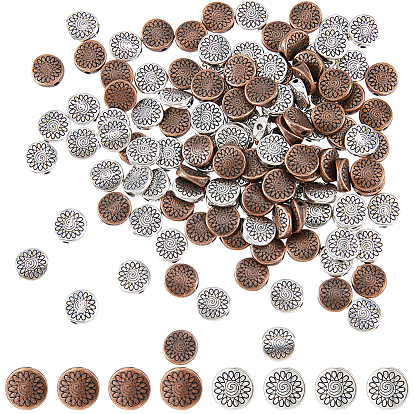 120 шт 2 цвета бусины из сплава тибетского стиля, без кадмия, без никеля и без свинца, плоские круглые с цветком