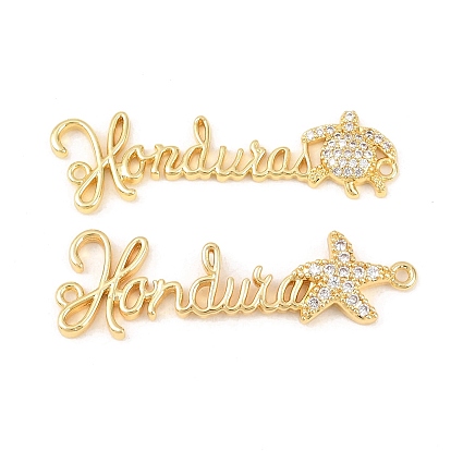 Шармы-соединители из латуни с микропаве из прозрачного кубического циркония, слова Гондурас ссылки, золотые, долговечный, стойки покрытие, без свинца и без кадмия