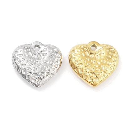 304 Stainless Steel Pendants, Textured Heart Charm