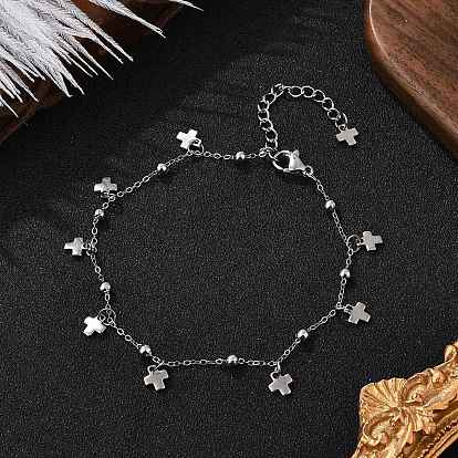 304 из нержавеющей стали крест шарм браслеты, браслеты, с 304 из нержавеющей стали Lobster Claw застежками