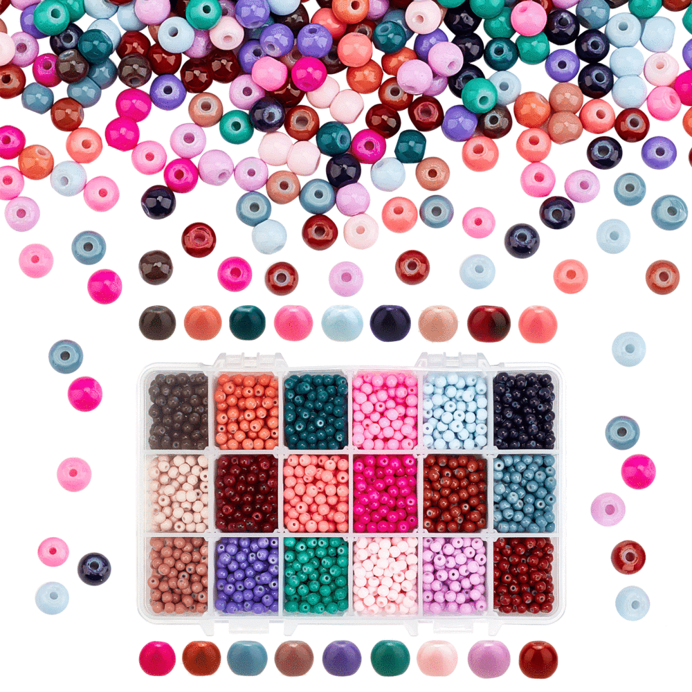 Painted Glass Bead Strands, Baking Paint, Round
