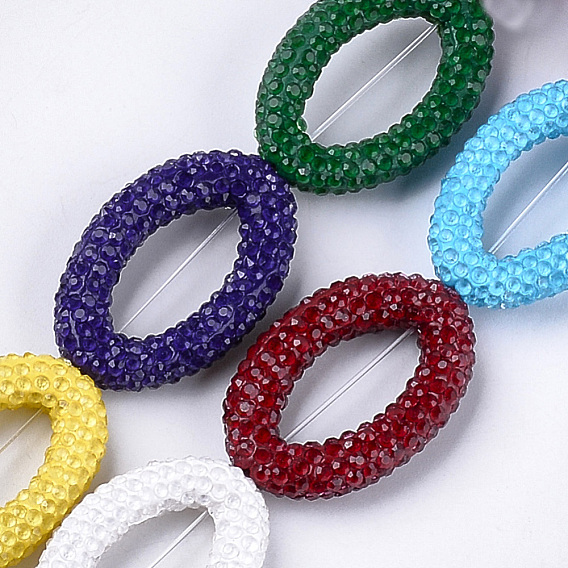 Handmade Polymer Clay Rhinestone Bead Frames, Oval, Crystal