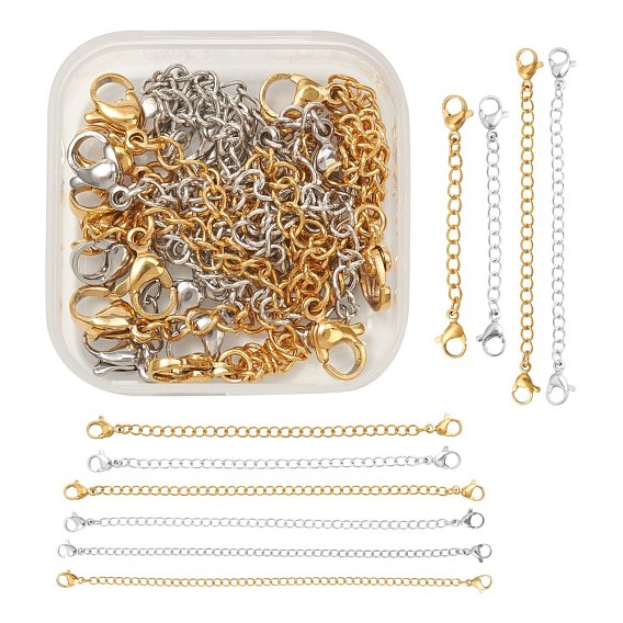 10 пряди 10 стиль 304 удлинитель цепи из нержавеющей стали, с обочины цепей и когтя омара застежками