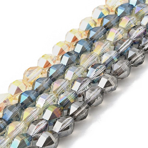 Стеклянные бусины с гальваническим покрытием , двухконусные, граненые