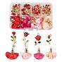 48Pcs 8 Style Alloy Enamel & Cloth Pendants, for Valentine's Day, Rose Flowers